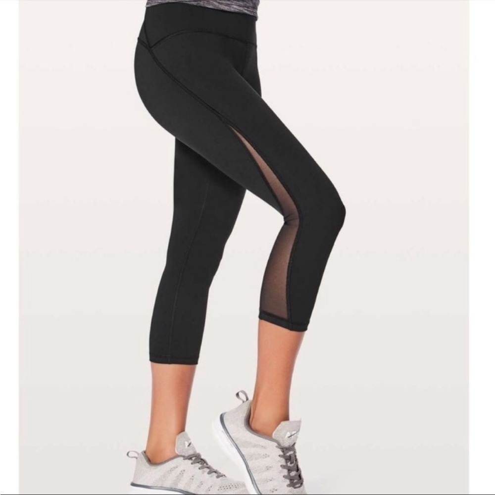 Lululemon Black Train Times Mesh Cropped Legging solid black size 6